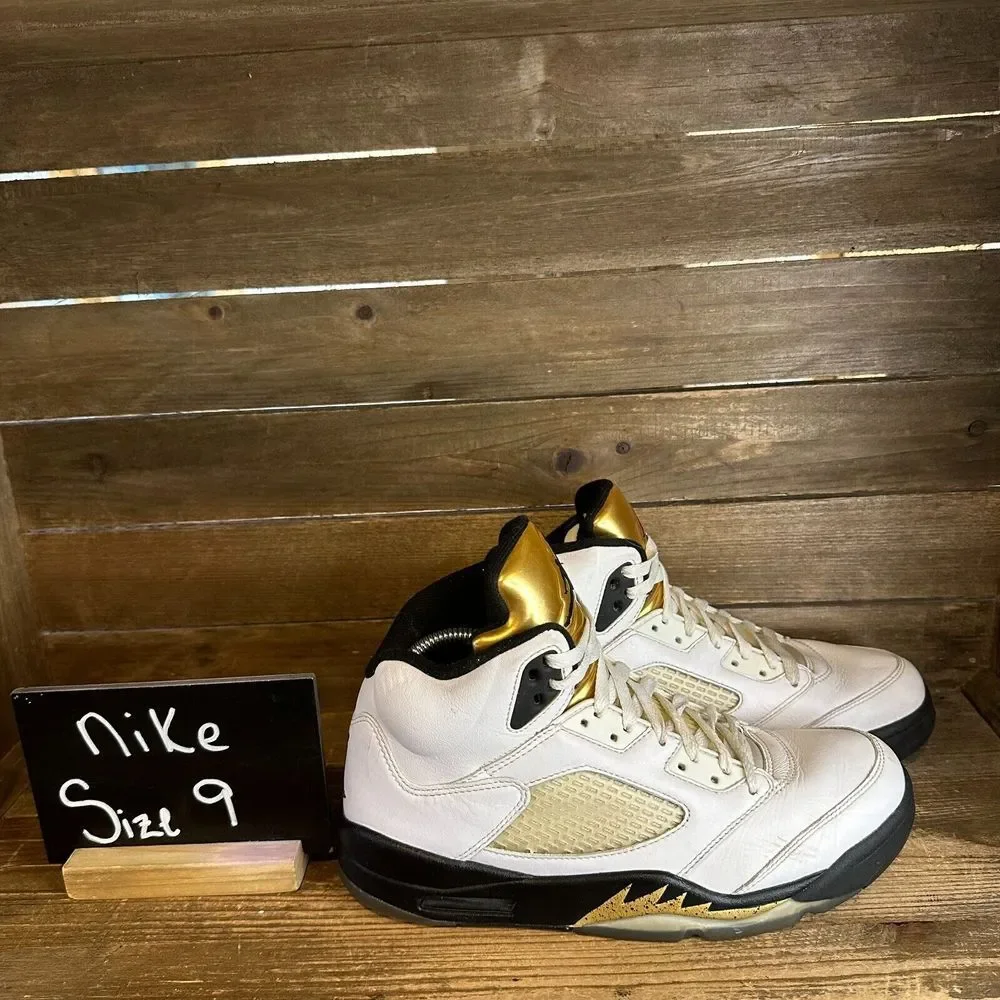Mens Nike Jordan 5 Retro Olympic White Basketball Athletic Shoes Sneakers Size 9